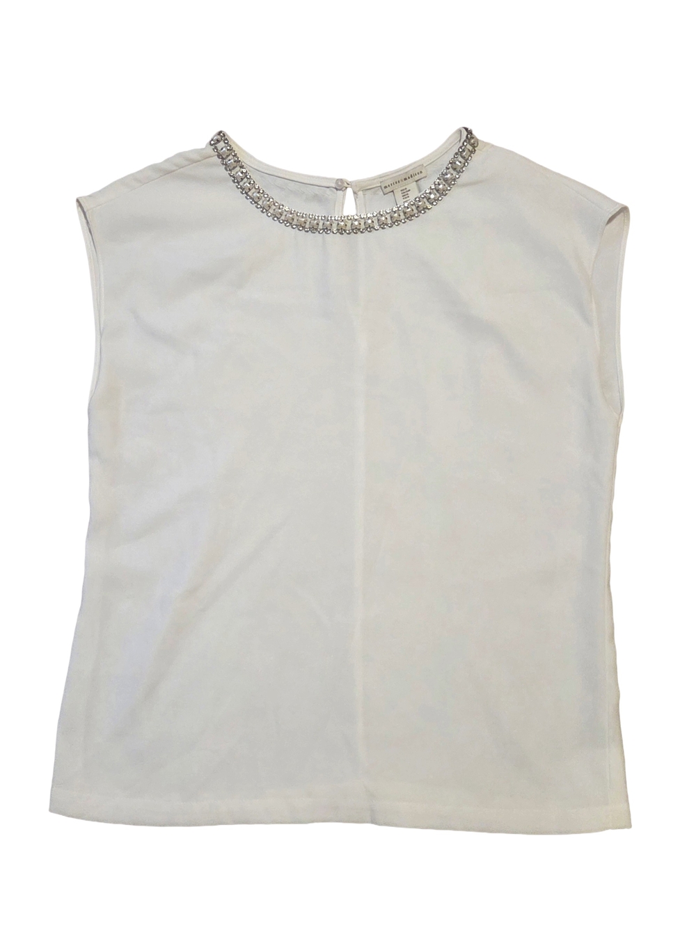 mercer & madison White Jeweled Neckline Sleeveless Blouse